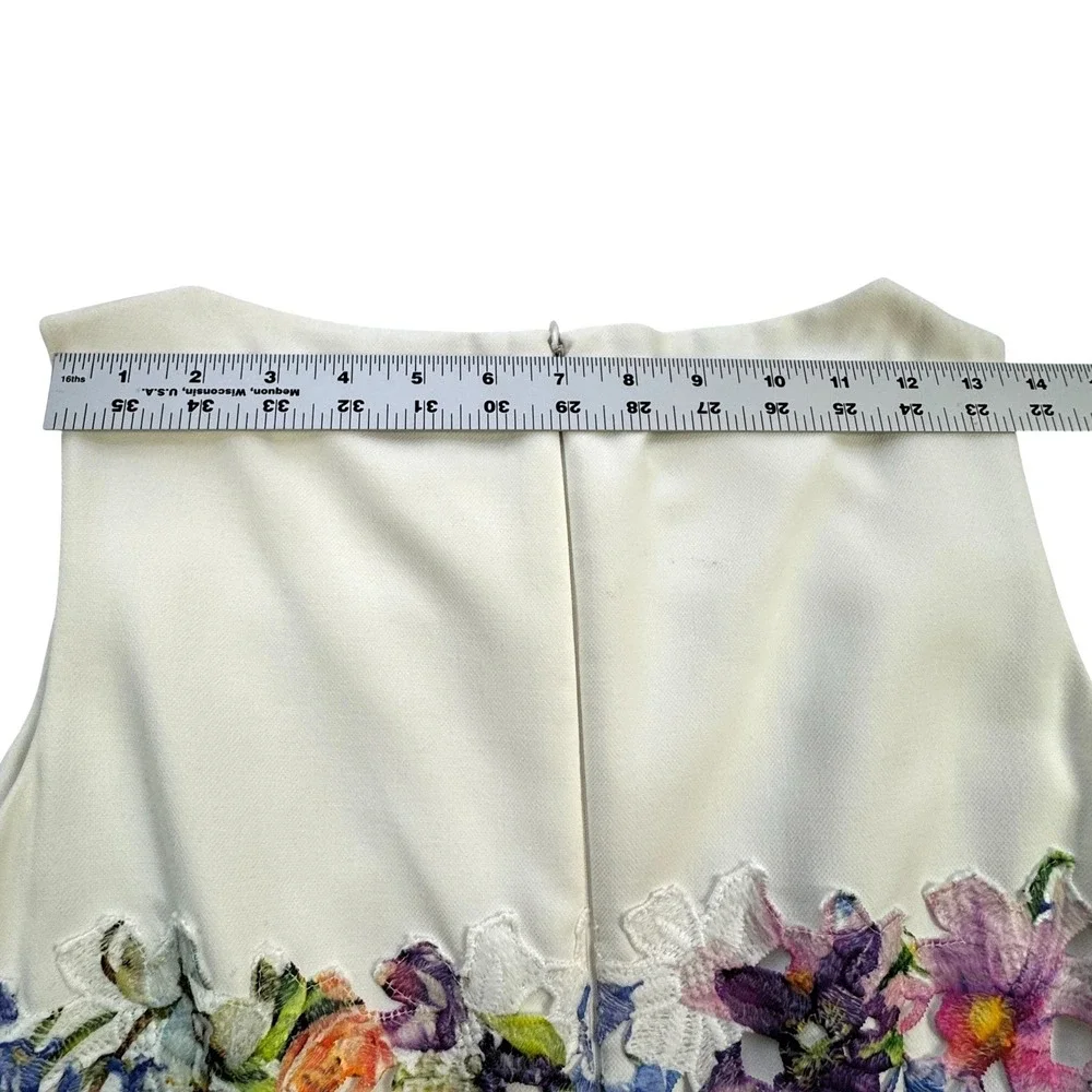 NWT‎ Tahari ASL Floral Lace Sheath Dress Womens 2 Cream Watercolor Pastel Spring